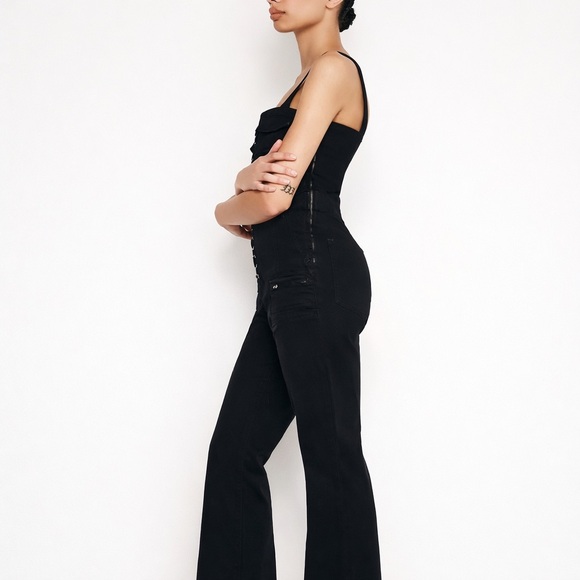 NWT Good American Black Denim Corset Utility Jumpsuit Wide Leg Size S - Picture 3 of 14
